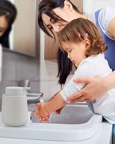 Miniatura 6 de Bosilunlife Dispensador de jabón para baño, dispensador de jabón de cerámica gris claro, dispensador de loción, dispensador de jabón para platos de