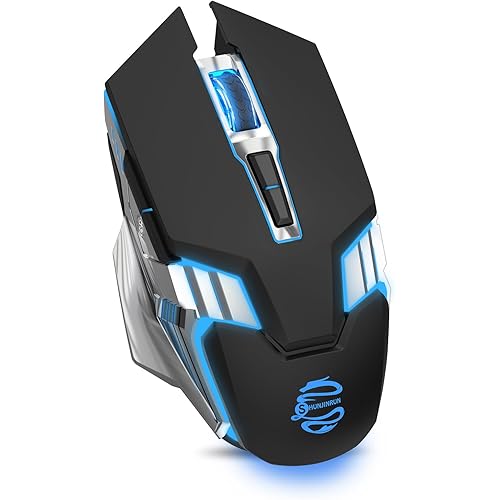 Bluetooth Mouse Wireless Gaming Mouse, RGB Rechargeable Multi Device Mouse, Quiet Click, 7-Color Backlit, LED Light up Computer Mice for Laptop PC iPad Tablet MacBook Chromebook Office Games - Black