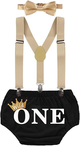 Miniatura 23 de MYRISAM Wild One - Traje de pastel para niño para primer cumpleaños, sesión de fotos con estampado de flores, tirantes y corbatín, disfraz de baby