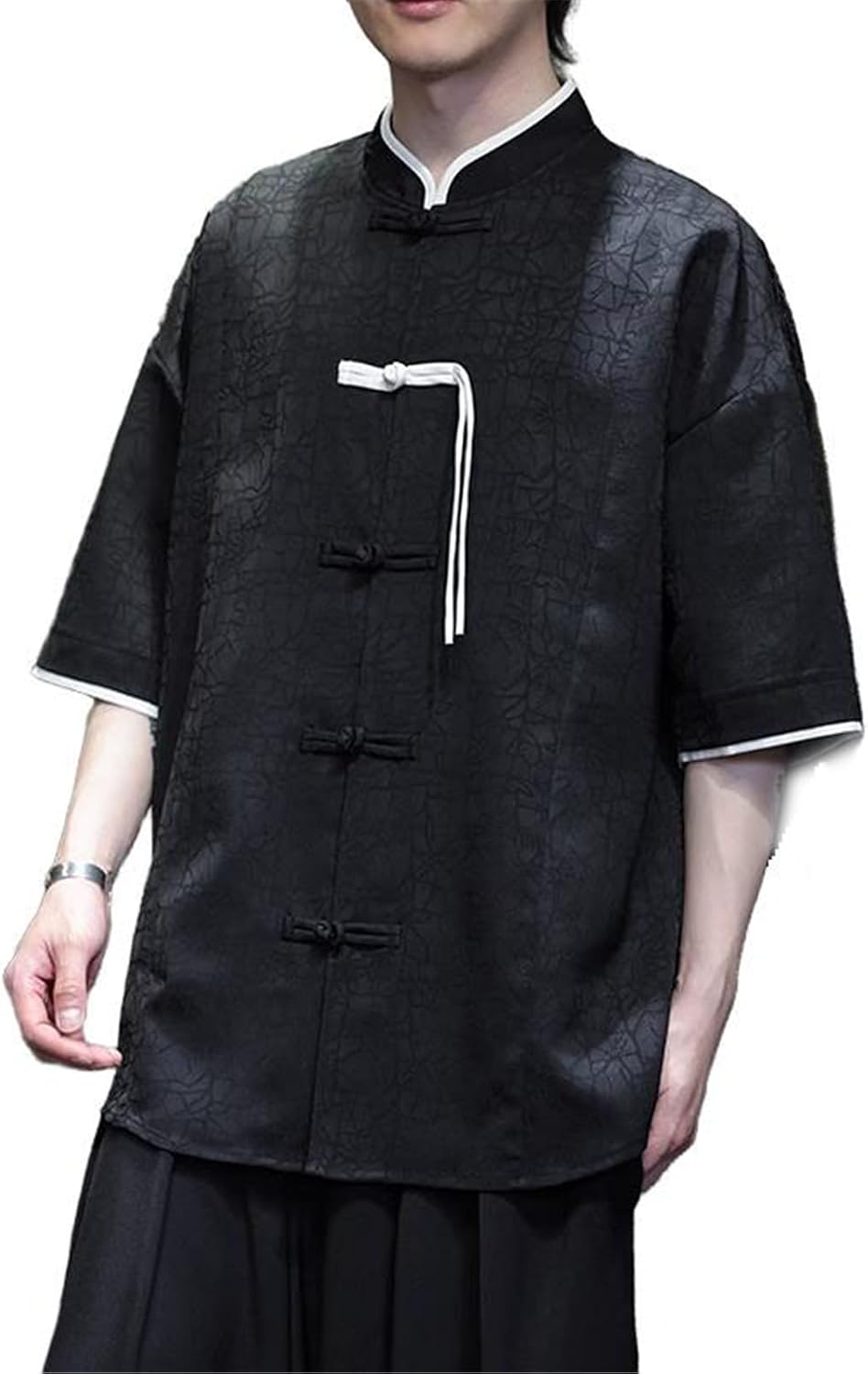 Men's Chinese Style Short Sleeved Shirt Summer Casual Tang Suit Loose Kung Fu T-Shirt Tops