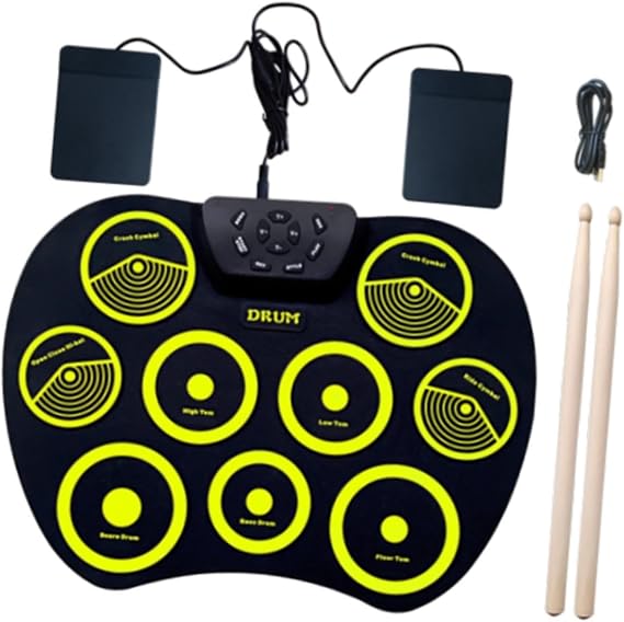 Portable Electronic Drum Set With Nine Pads Drum Kit Quiet Practice Sessions Young Drummers Compact Electronic Set Digital Pad Machine Sticks Pedals