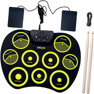 Portable Electronic Drum Set With Nine Pads Drum Kit Quiet Practice Sessions Young Drummers Compact Electronic Set Digital Pad Machine Sticks Pedals