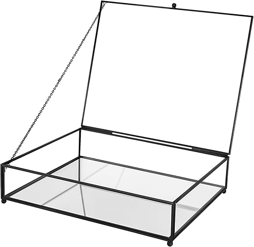 Miniatura 1 de REDHUGO Cajas de vidrio grandes para exhibición hechas a mano, fondo de espejo, joyero de vidrio con tapa, caja de cristal para baratijas, caja de