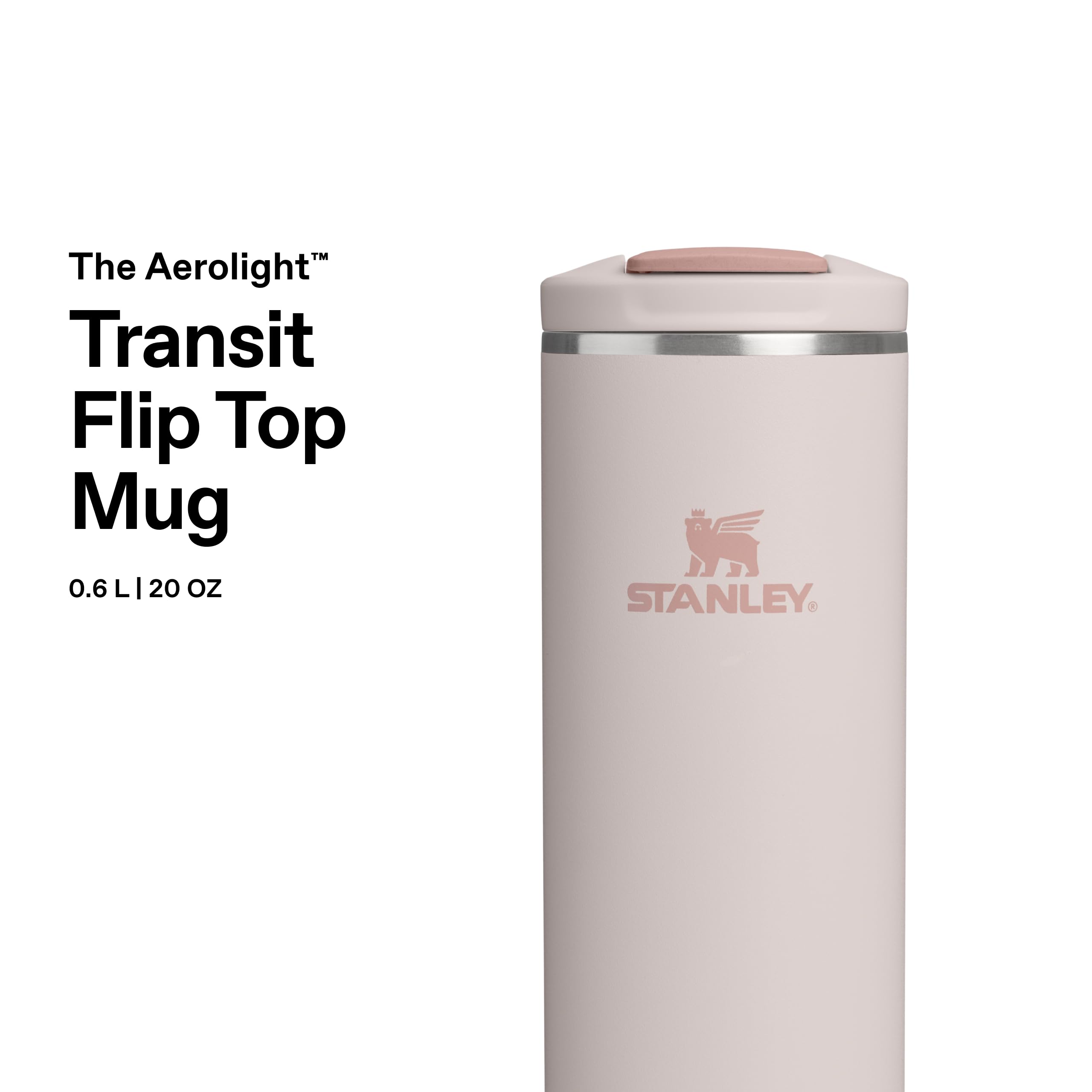 Stanley 1913 Transit Flip Top Mug 0.59L - Rose Quartz | Mantiene 6 Ore Caldo - 12 Ore Freddo - Lavabile in Lavastoviglie - A Prova di Perdite - Compatibile con Portabicchieri Auto