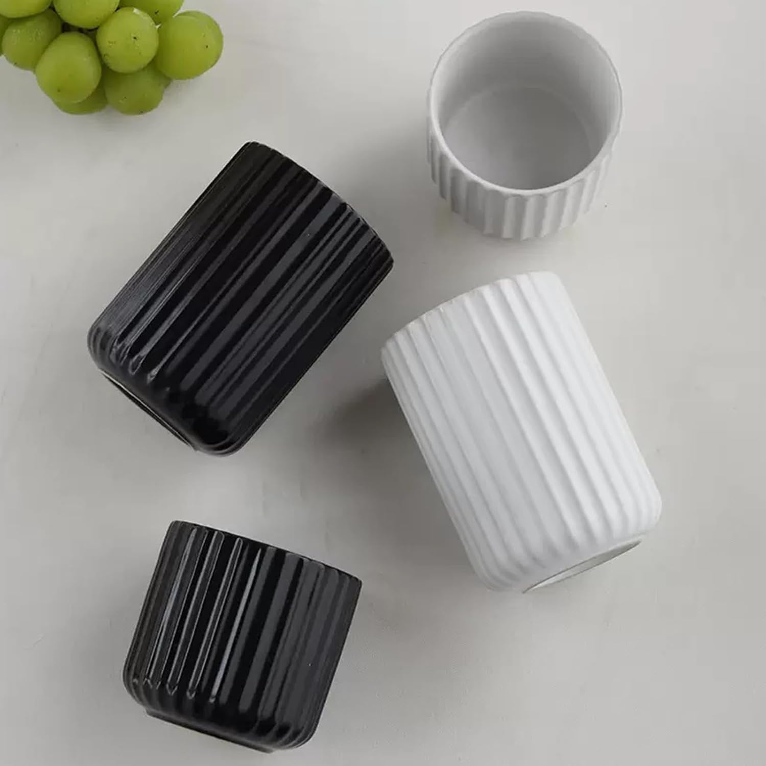 Nordic Ceramic Mug, Japanese Tea Cup 10oz Striped Cup No Handle Drinking Cup for Latte Milk Water Beverage Juice Microwave and Dishwasher Safe (Matte Black)