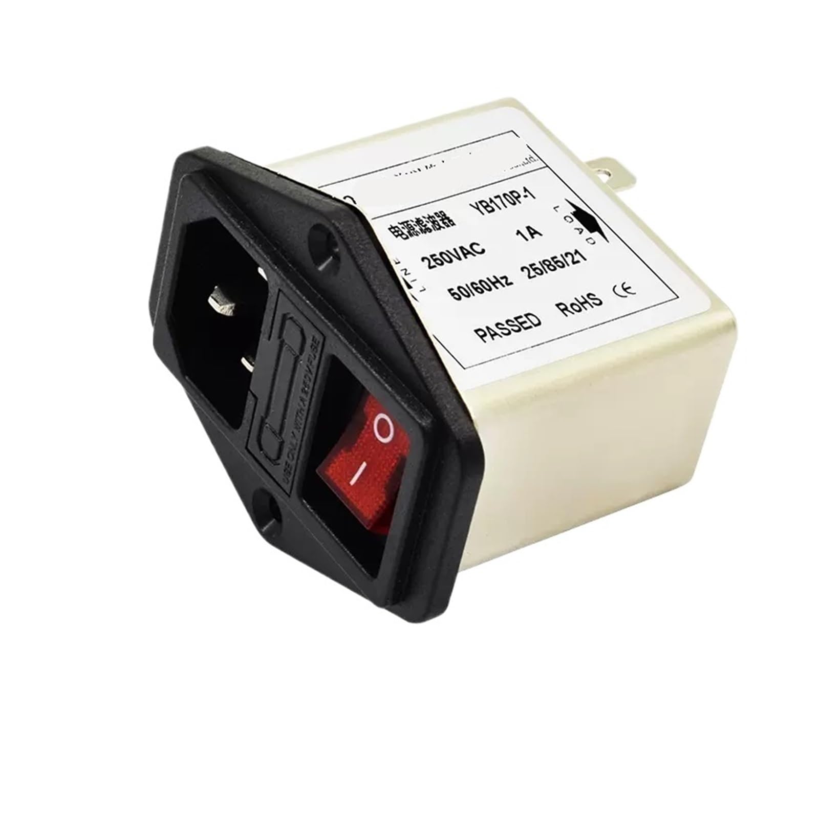 Filtro de alimentación YB170P-1A con enchufe, seguro único e interruptor de luz roja 220V