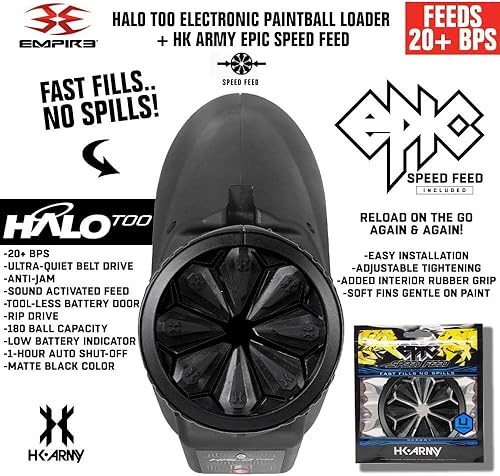 Miniatura 29 de Maddog Empire Halo Too - Cargador electrónico de paintball con alimentación épica de velocidad HK Army y tanque de paintball HPA paquete de Negro
