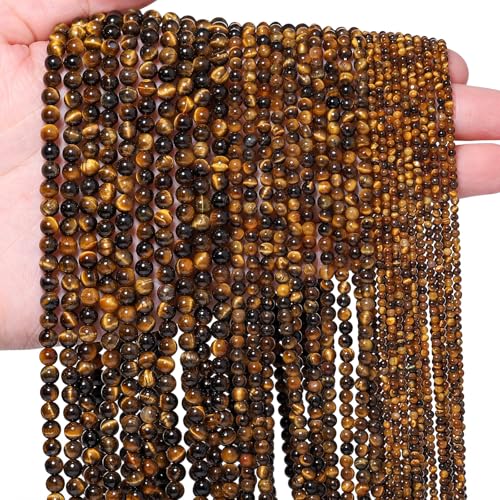 Songxi 120pcs 3mm Yellow Tiger Eye Natural Round Stone Beads for Jewelry Making, Smooth Loose Small Gemstone Beads for Bracelets Necklace, Chakra Stones with Energy Power