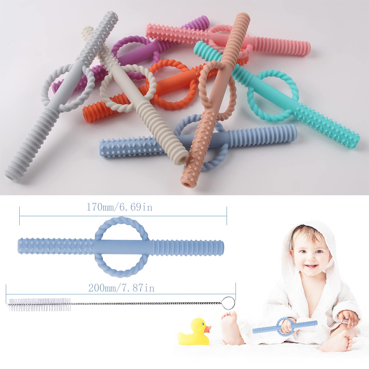 3 Pieces Teething Tubes Hollow Teether Toys with Safety Shield for Sensory Exploration and Teething Relief - Safe Chewing Tubes for Babies, Infants & Toddlers - Designed