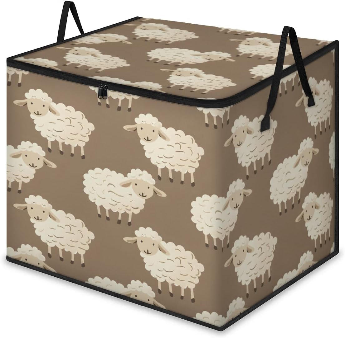 Honeybaby 214L Extra Large Comforter Storage Bag Cartoon Sheep Storage Totes with Lids Waterproof Closet Organizer Folding Blanket Storage Bags for Clothes Bedding Pillows