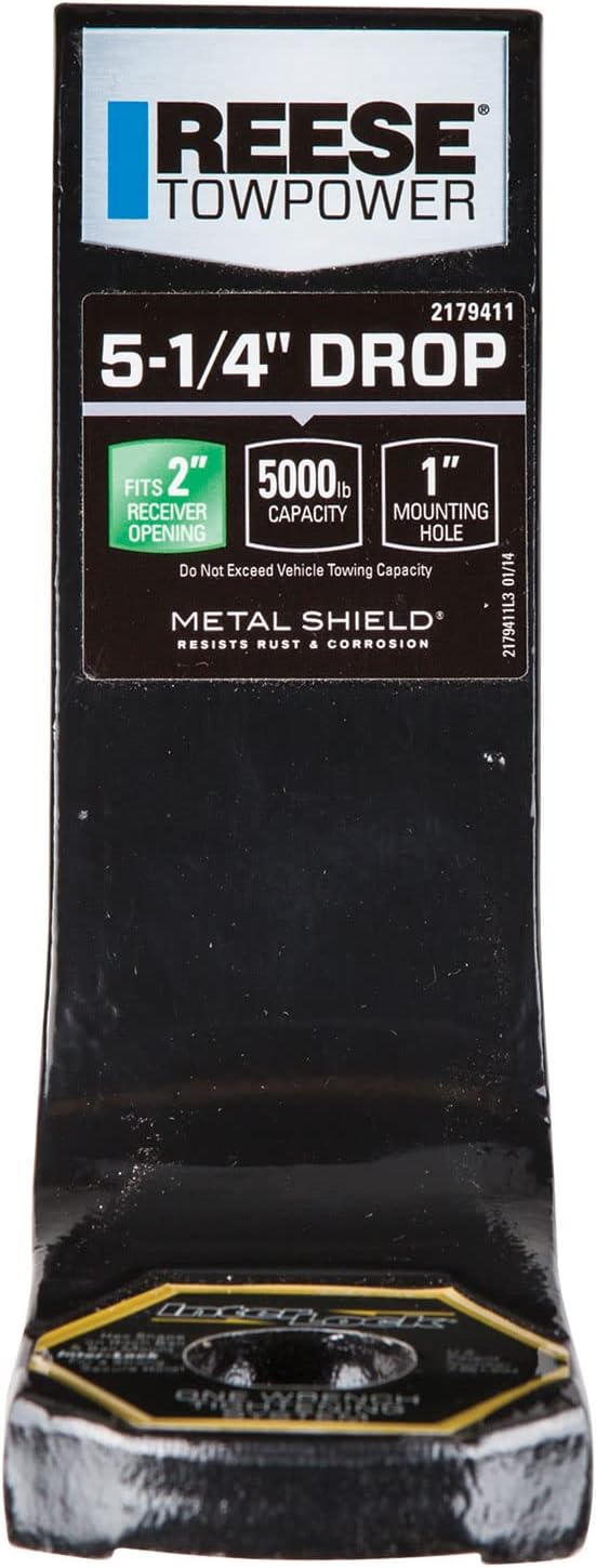 REESE Towpower 2179411 Class III Trailer Hitch Ball Mount Drawbar, Fits 2 Inch Square Receiver, 5.25 Inch Drop, 4 Inch Rise, 5,000 lbs. Capacity, Black