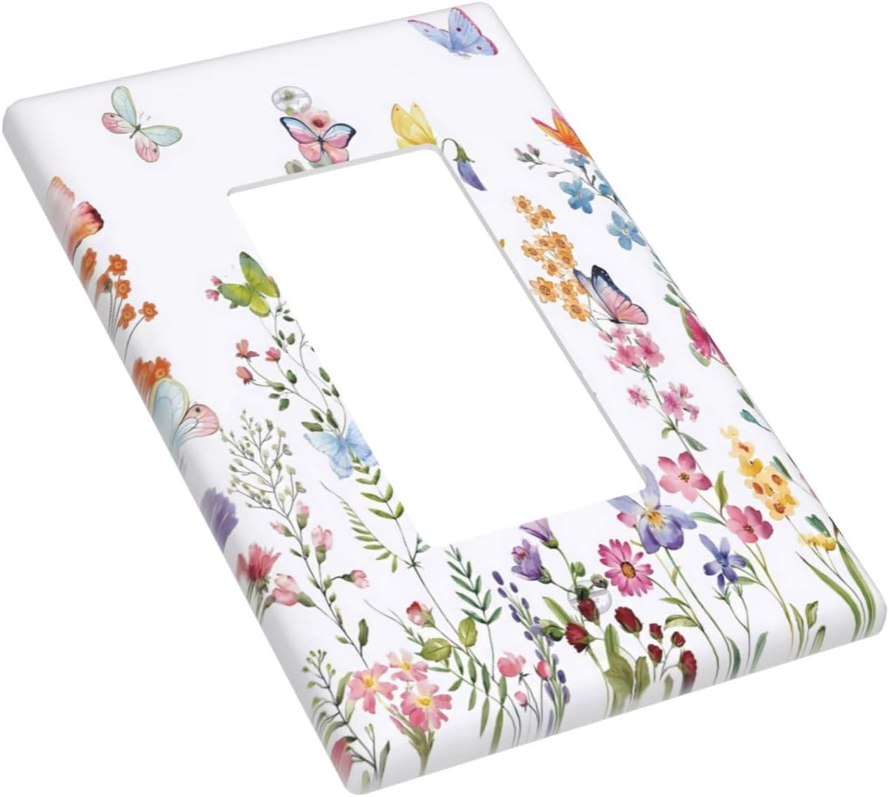 Wild Floral Butterfly 1 Gang Single Rocker Electrical Outlet Cover Decorative Flower Light Switch Plates Wall Plate Covers Faceplate Switchplate Socket for Livingroom Bedroom Kitchen