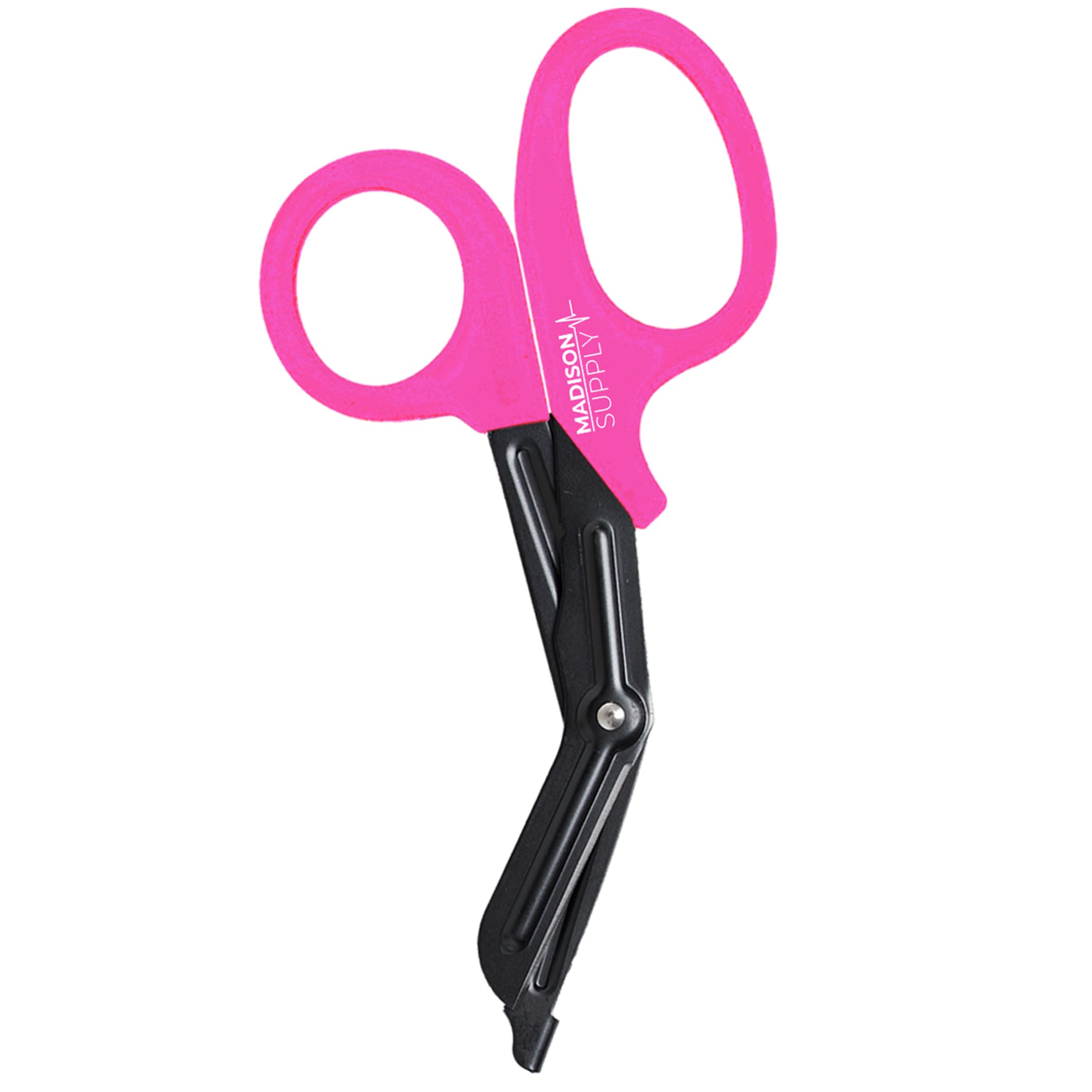 Madison Supply Trauma Shears for Nurses - Premium Stainless Steel Medical Scissors with Non-Stick Blades - 7.5" Surgical Nurse Scissors for First Aid and Emergency Use - Fluoride Coated Blades - Pink