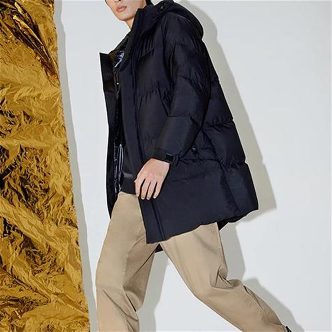 Mens Mid Length Hooded Down Jacket Thicken Warm Puffer Coat Basic Casual Fashion Style