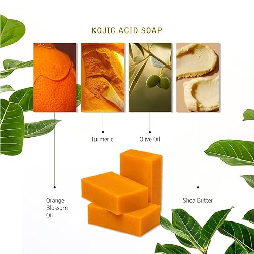 Miniatura 3 de Barras de jabón eliminadoras de manchas oscuras de ácido kójico con cúrcuma, colágeno, vitamina C, manteca de karité, aceite de oliva, complejo