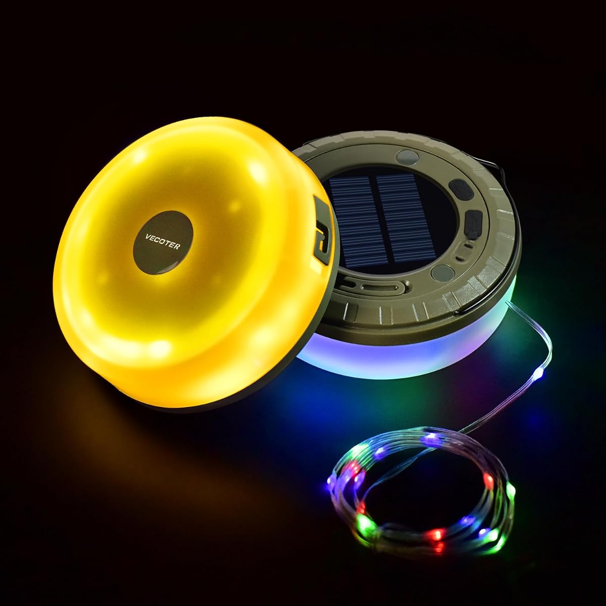 Vecoter Solar Camping String Lights 1-Pack, 2 In 1 Rechargeable Camping Lights