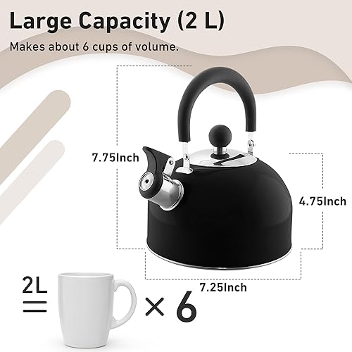 Miniatura 3 de Lily's Home - Hervidor de té silbido de acero inoxidable de 2 cuartos de galón, el té y las calderas de agua perfectas para tu hogar, dormitorio,