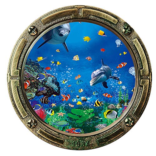 Boodecal 17 In X 17 In Dolphins Variours Tropical Fish Unsersea Series Porthole Fake Window Removable Wall Decals Swimming Sea Fish Waterproof Wall Stickers For Childrens Playroom Nursery Bathroom #TOP17