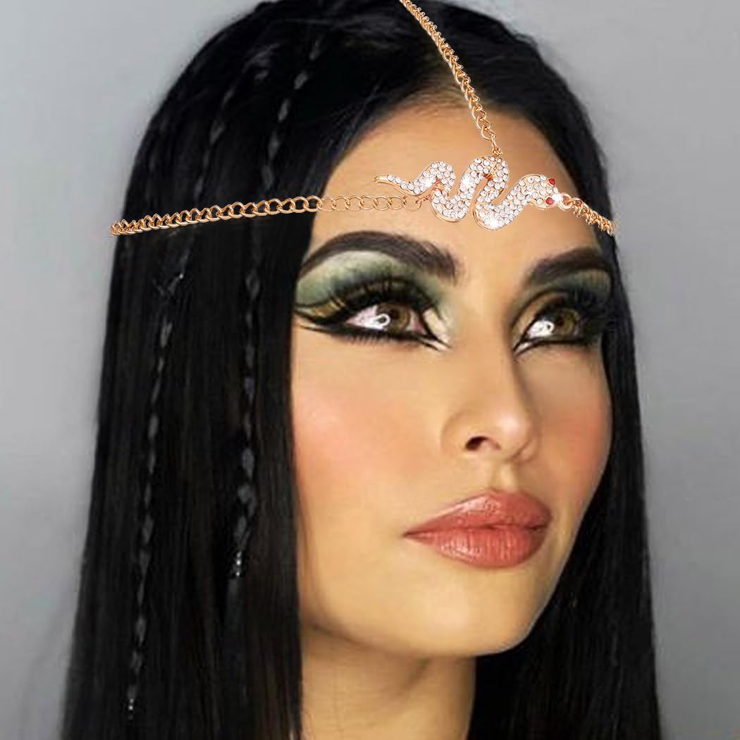 CAKURE Snake Head Chain Jewelry Gold Egyptian Headpiece Jewelry Festival Halloween Hair Accessories for Women