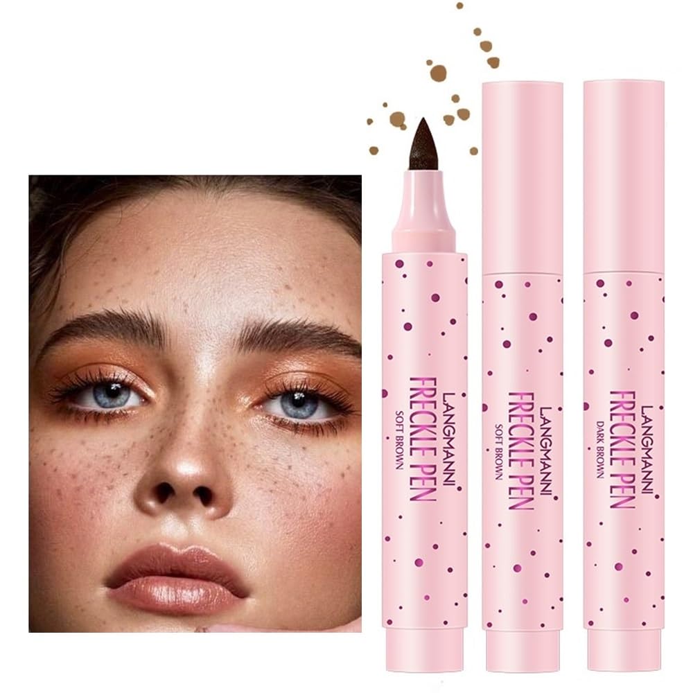 Beliky Girl Sommersprossenstift, Natürlicher Naturgetreuer Sommersprossen-Make-up-Stift Magic Freckle Color, Wasserdichter, Langlebiger Sopt-Stift Mit Weichem Punkt (Hellbraun+Dunkelbraun)