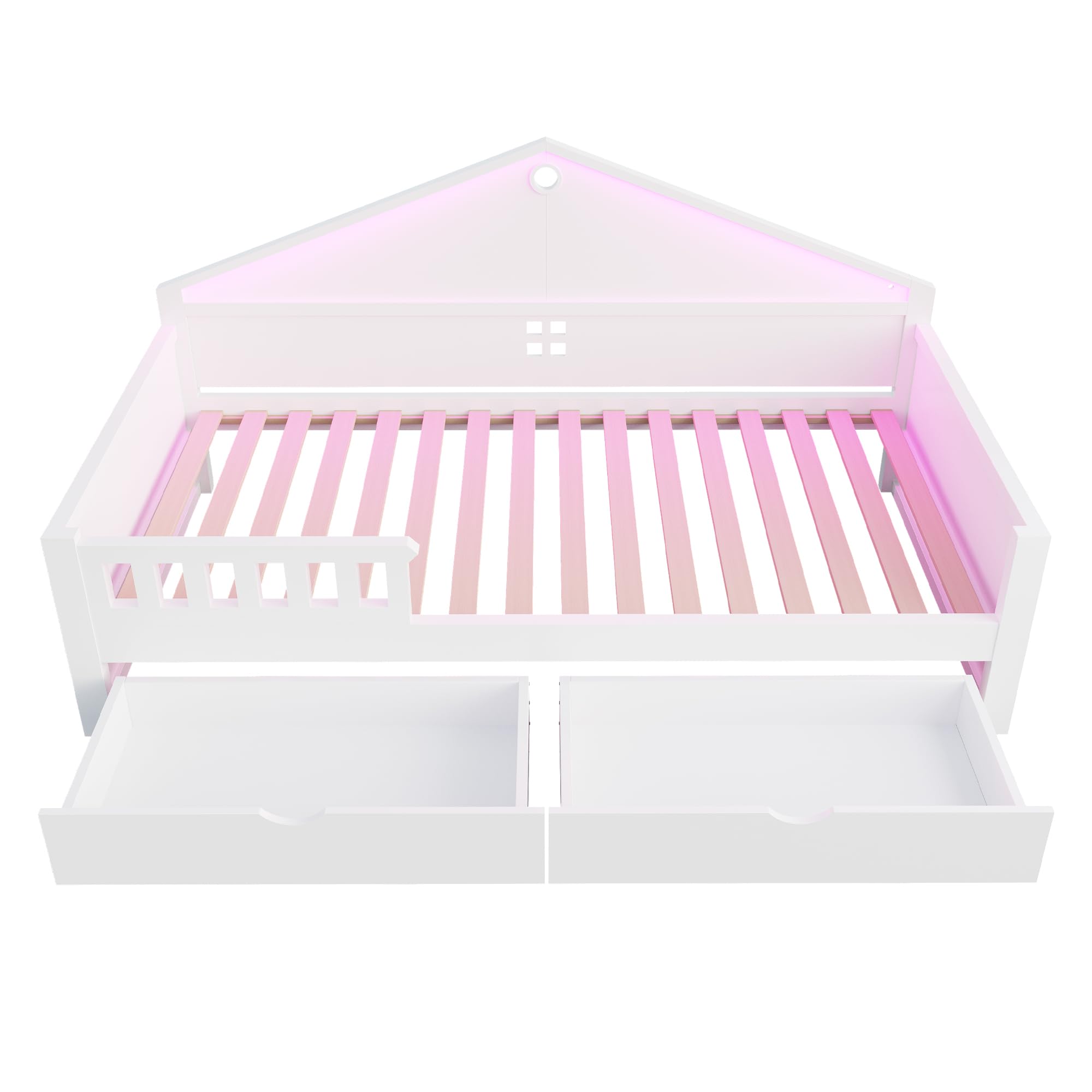 Lettino per bambini, 90 x 200 cm, con barra luminosa, cassetti, rete a doghe, letto singolo, letto per ragazzi, bianco