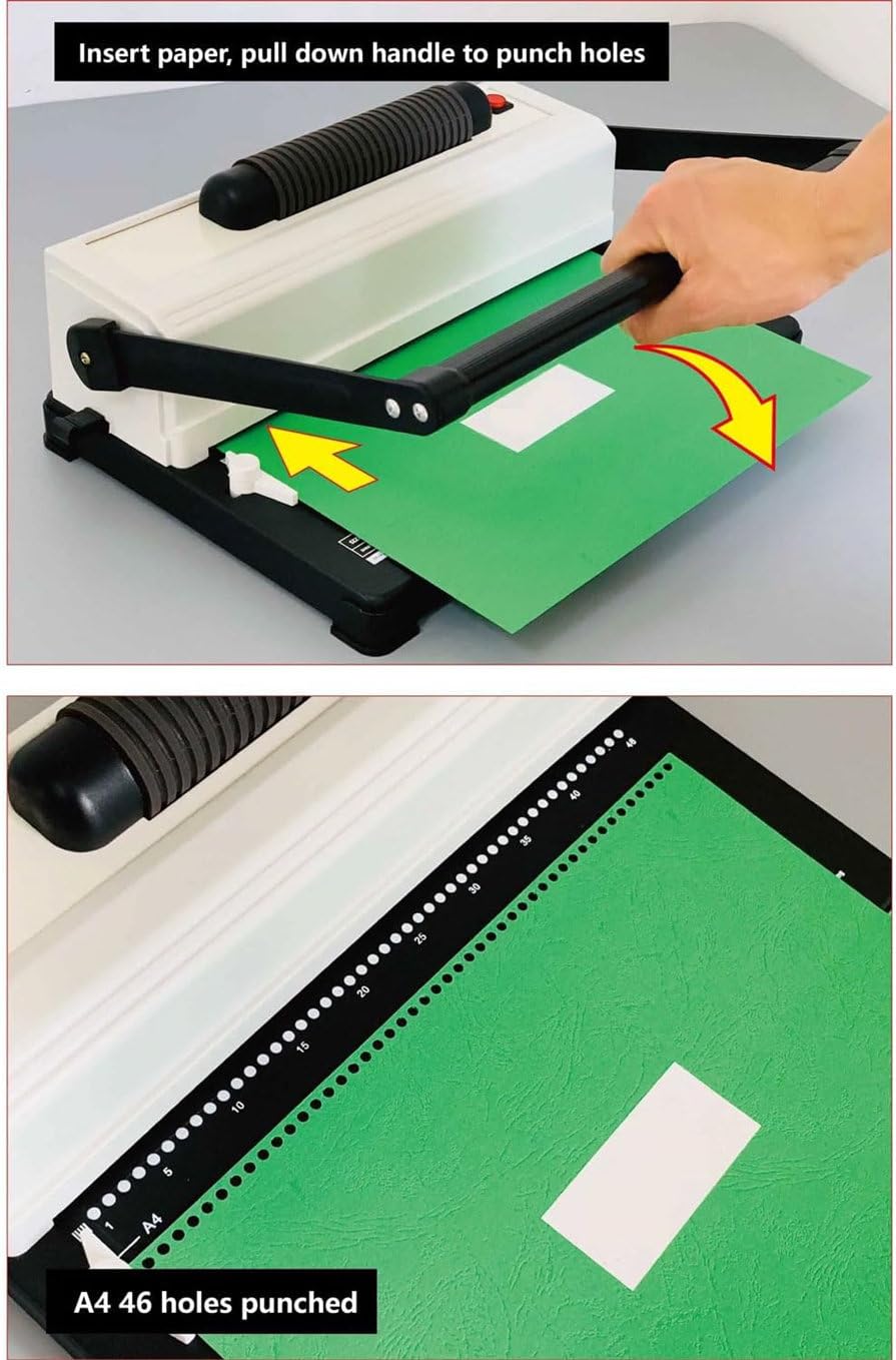 Máquina de encuadernación combinada de espiral de 46 agujeros, encuadernadora de canutillo de 250 hojas, papel A4/LTR/A5, perforadora de agujeros redondos manual para cuadernos, textos y documentos
