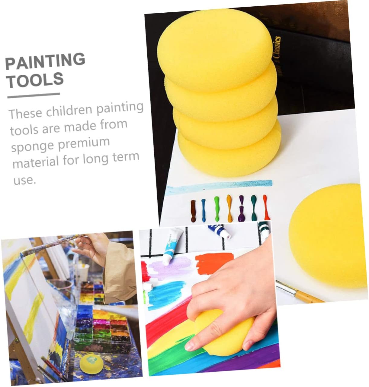 25Pcs Round Yellow Artist Sponges for Children Painting Absorbent DIY Doodling Sponges for Early Learning and Art Activities