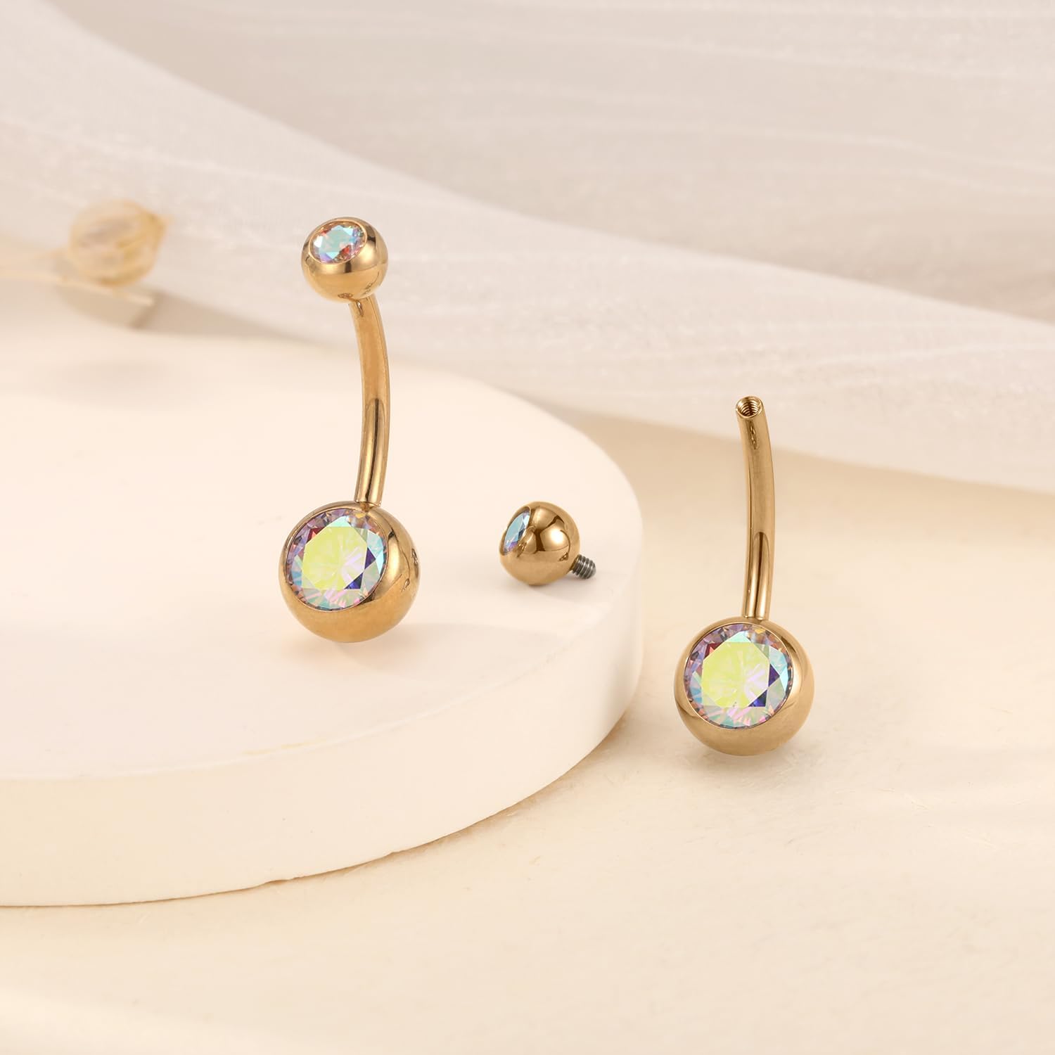 FUNLMO 2pcs Titanium Belly Button Ring Belly Button Piercing Belly Rings Internally Threaded Cube Zircon Navel Piercing Jewelry 14G 8-16mm - Image 5