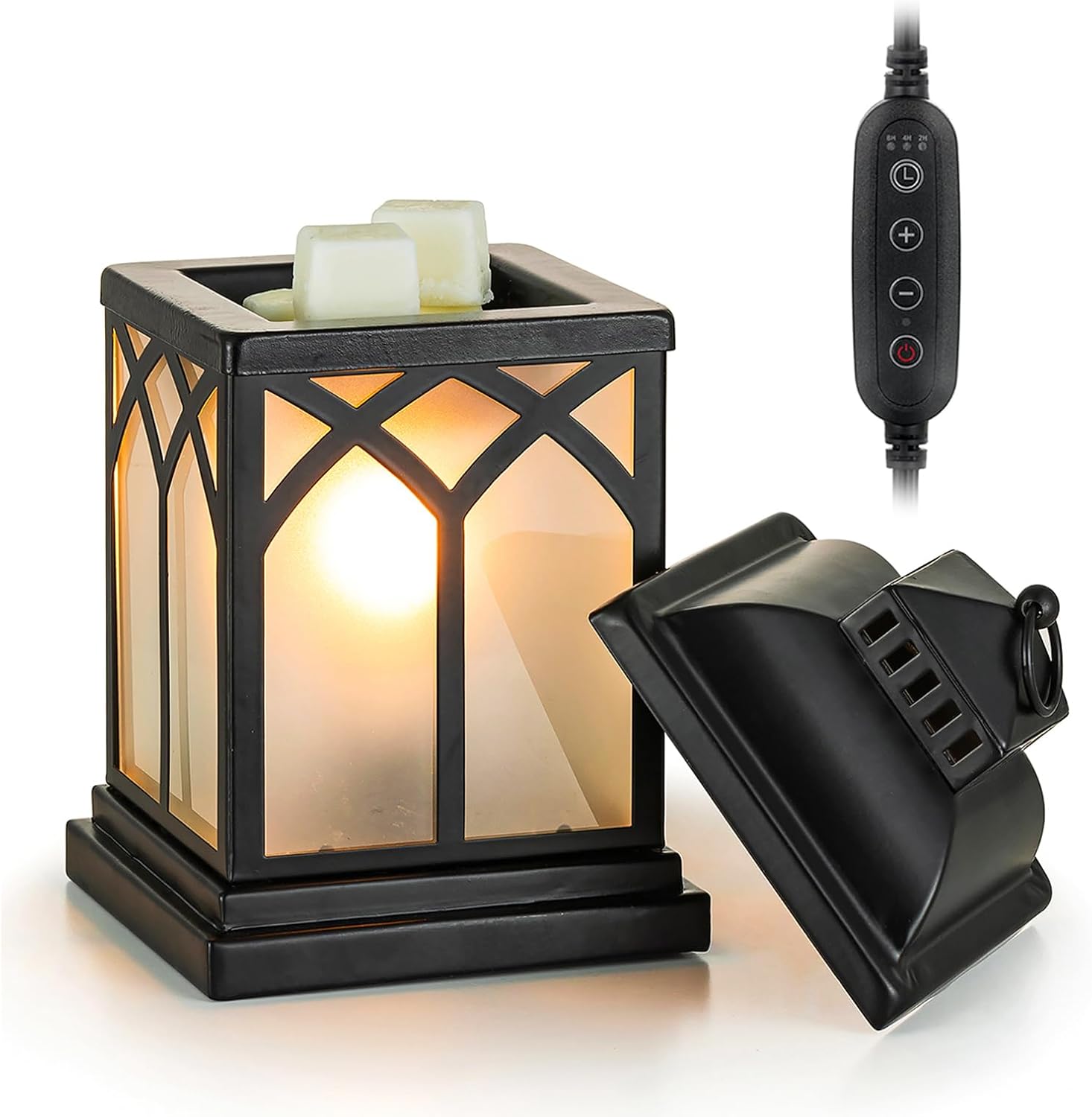 Wax Melt Warmer with Timer: Electric Lantern Candle Warmer for Scented Wax Black Tart Burner with Lid for Fireplace Kitchen Decor Modern