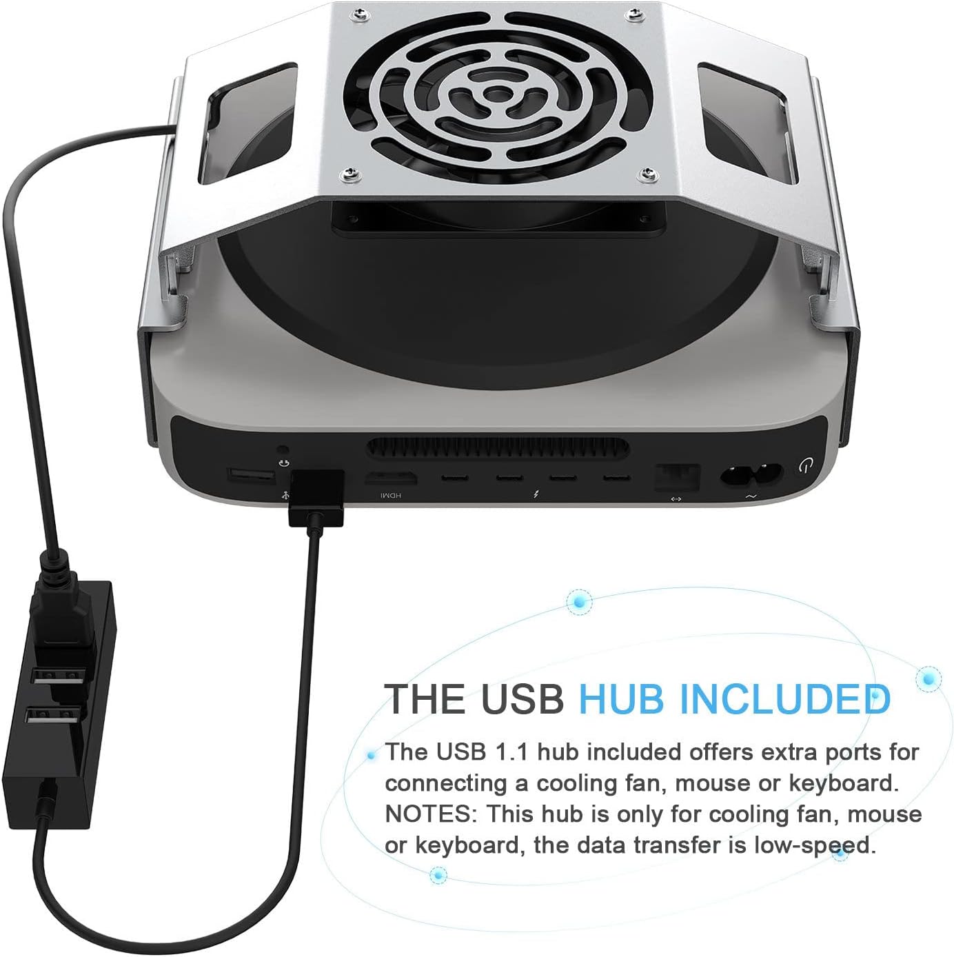 Mac mini Cooling Fan Mount, IFCASE Behind Monitor, Under Desk, Wall Mount Cooling Fan Stand for Mac mini 2010 to 2023 M2, Compatible VESA Holder with Anti-Scratch Pad (Silver)