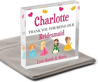 Princess Bridesmaid Flower Girl Gifts, Personalised Bridesmaid Flower Girl Gifts For Girls Daughter Child Kids Children, Young Bridesmaid Gifts, Little Girl Bridesmaid Gift, With Grey Bag
