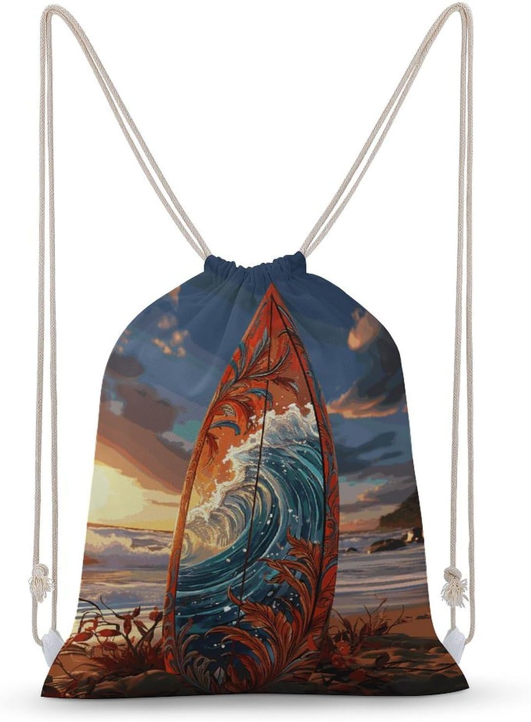 Drawstring Backpack Colorful Surfboard Printed Sport Gym Drawstring Bag Lightweight Cinch Sacks Backpack Drawstring Bags for Yoga Sport Gym Beach Travel Backpacks