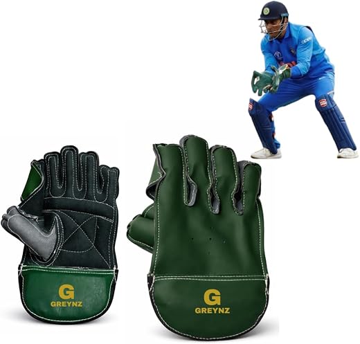 GREYNZ MS Dhoni Inspired Green Wicket Keeping Gloves for Kids (Age 9–15 Years) | Premium PU Leather | Comfortable, Durable...