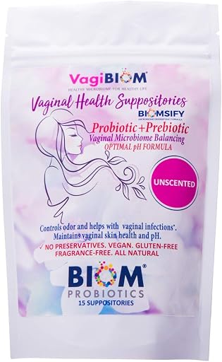 Biom Vaginal Probiotic Suppository: Natural Vaginal pH and Odor Control Regimen; Balance and Nourishes Vaginal Lactobacillus Flora ; No Parabens, Fragrance-Free (15)