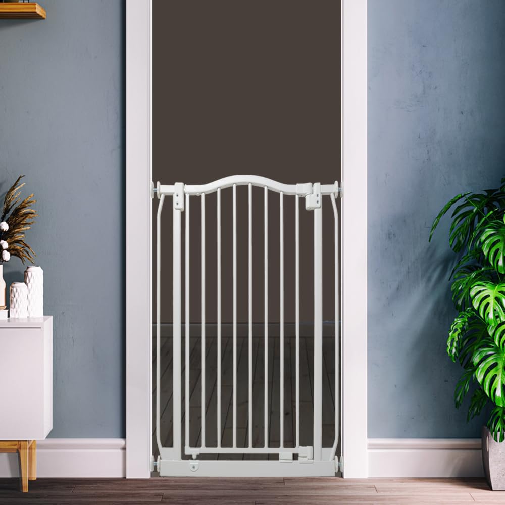 Safetots Cancelletto di Sicurezza Extra Alto con Parte Superiore Incurvata, 71cm - 80cm, Bianco Opaco, Extra Alto con 100cm di Altezza, Montaggio a Pressione per Scale, Barriera di Sicurezza