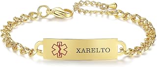 AOAMID Medical Alert Bracelet for Women Adjustable Personalized Free Engrave Xarelto Stainless Steel Medical ID Bracelets 6.5-8 Inch(Gold)