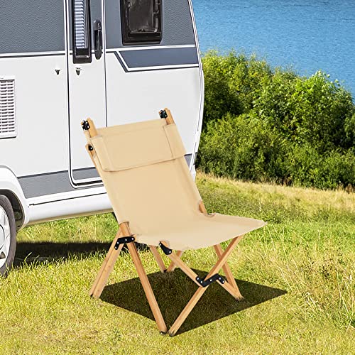 Happygrill 2Pcs Folding Camping Chair, Bamboo Wood Beach Chair With Breathable Canvas, 2-Level Adjustable Backrest, Portable Folding Chair With Carrying Bag For Fishing Camping Beach #TOP4