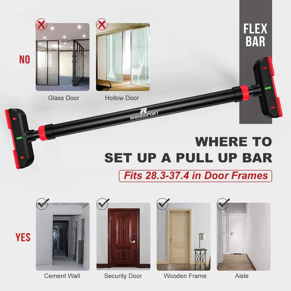 Barra De Tracción Para Puerta Ajustable 69-92cm | Sin Taladros | Antideslizante | Carga Máxima 350kg | Fitness En Casa