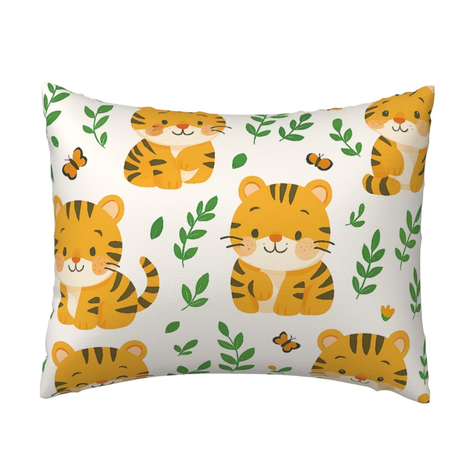 Lovely Smiling Tiger and Butterfly Pillowcase Soft Plush with Zipper Decorative Pillowcovers 16x20 in