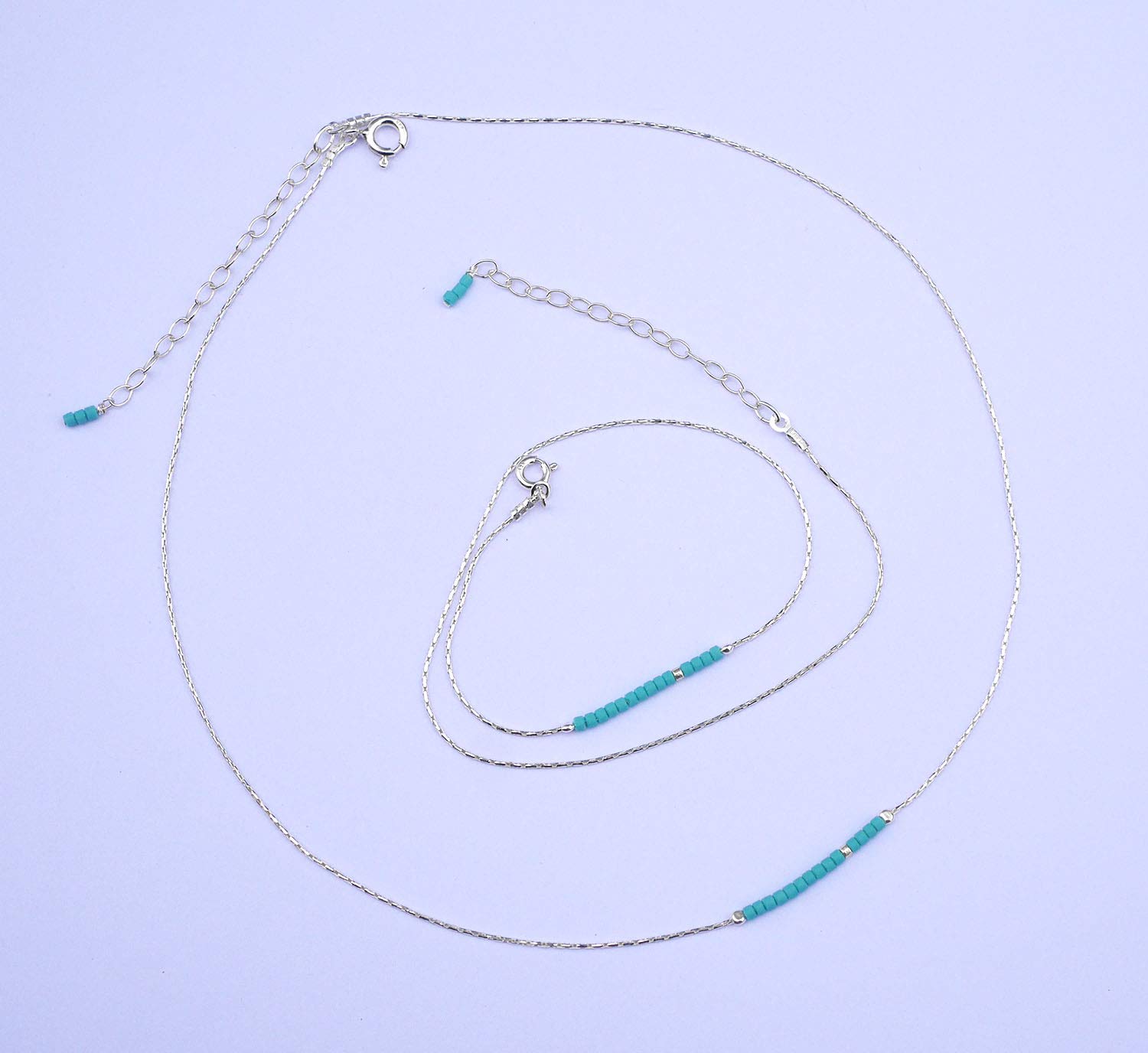 Collier fin choker pierres turquoise - chaine serpent argent 925 - Collier pierres perles turquoise naturel - collier minimaliste discret