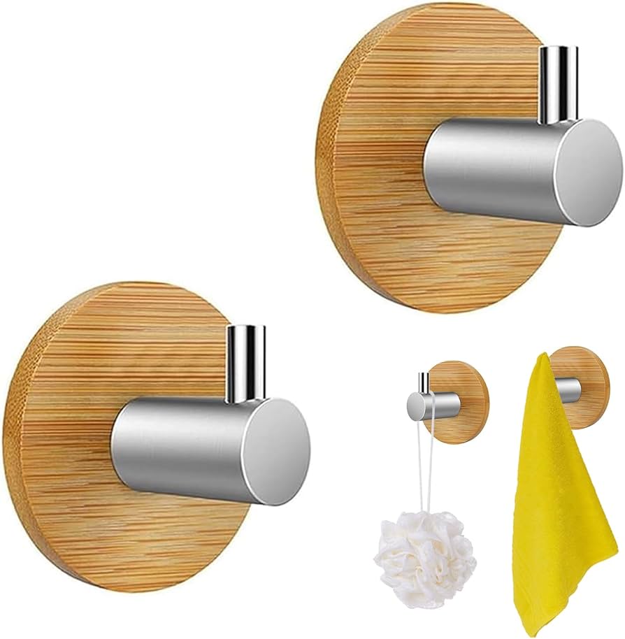 HESUSUSI Holz Handtuchhaken Bambus, 2 Stck Selbstklebende Haken  Wasserfeste Klebehaken Badezimmer Holz 304 Edelstahl Bambus Haken Wand  Handtuchhalter fr Wohnzimmer Schlafzimmer Kche Badezimmer : Amazon.de:  Baumarkt