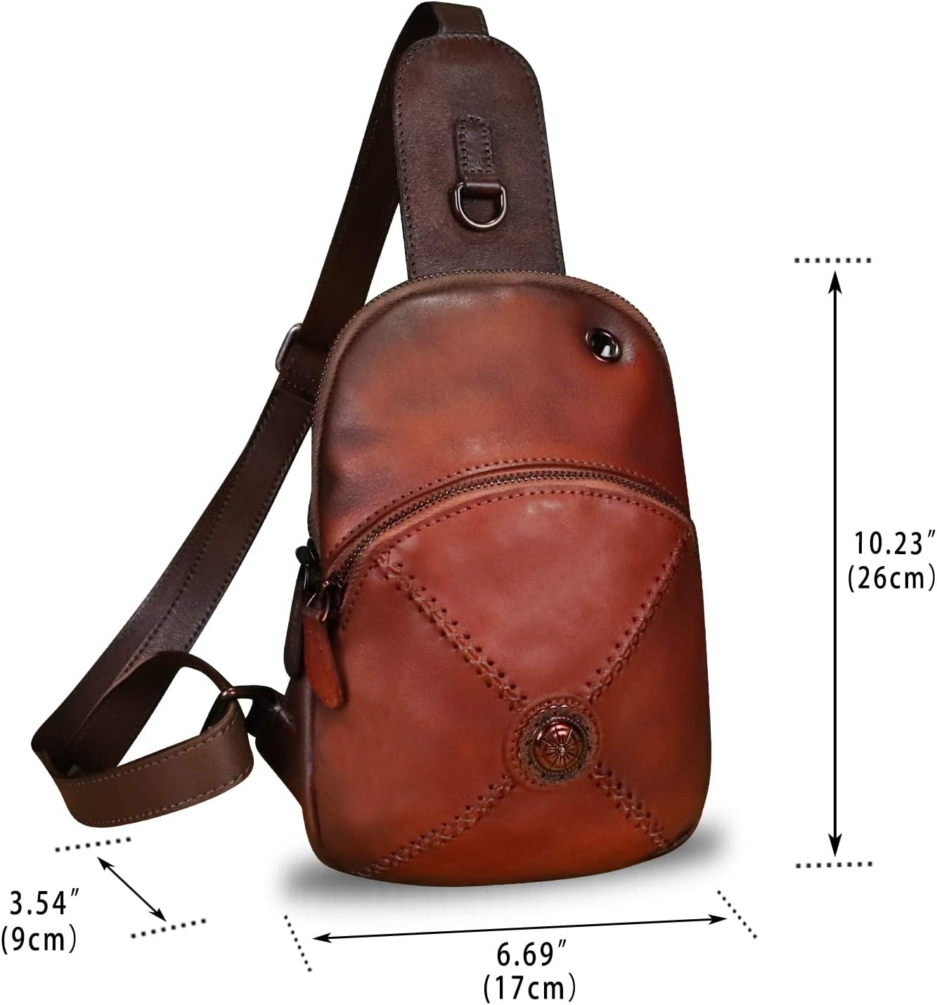 Genuine Leather Small Sling Bag for Women Crossbody Purse Handmade Hiking Daypack Retro Shoulder Backpack Vintage Chest Bags (Red)