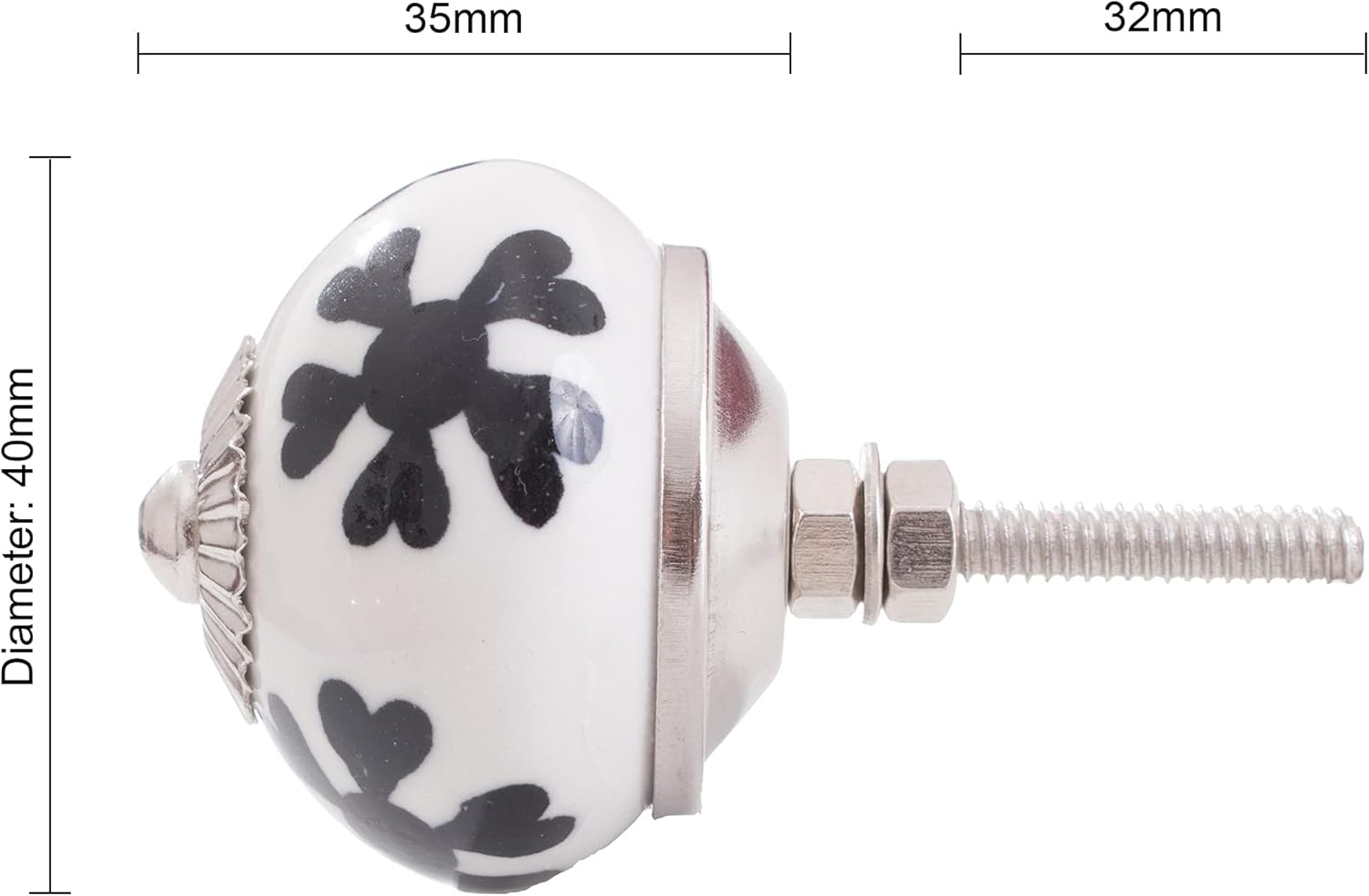 ETHNICITI 10 x Round Black & White Handmade Ceramic Door Knobs Cupboards Drawers Cabinets Wardrobe Assorted Vintage Shabby Chic Kitchen Bedroom Living Room Furniture Dressers Pulls Handles Home Decor - Image 4
