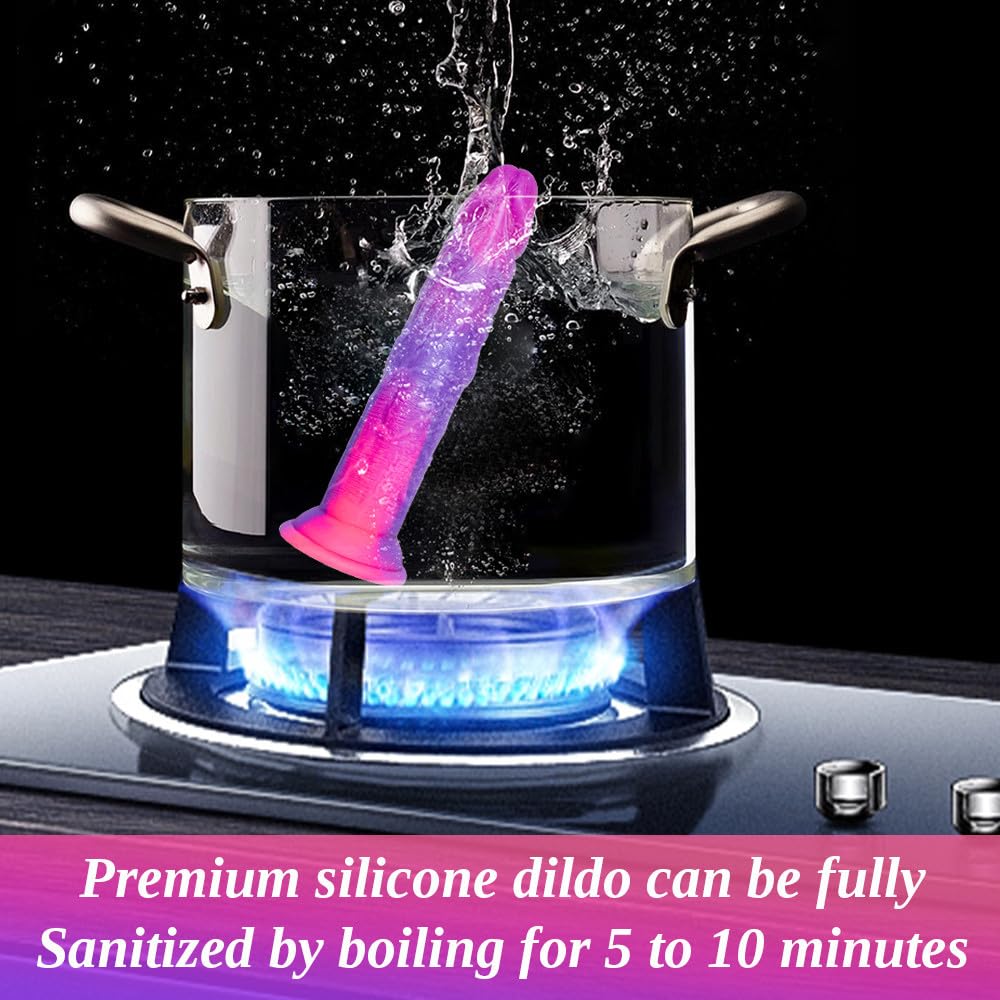 6 Inch Ultra Small Thin Dildo for Beginner Women Men, 5.5‘’ Cute Realistic Slim Dildo with Powerful Suction Cup, Purple Pink G-Spot Dildo Adult Penis Sex Toy for Vaginal and Anal Training Couples Gay