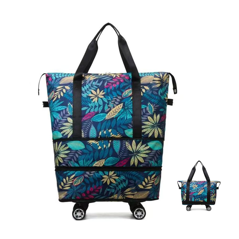 Trolley Bags for Shopping Cart,Large Capacity -Foldable Travel Bag,Shopping Bag with Wheels and Zipper Reusable Grocery Bags Foldable. (Blue)