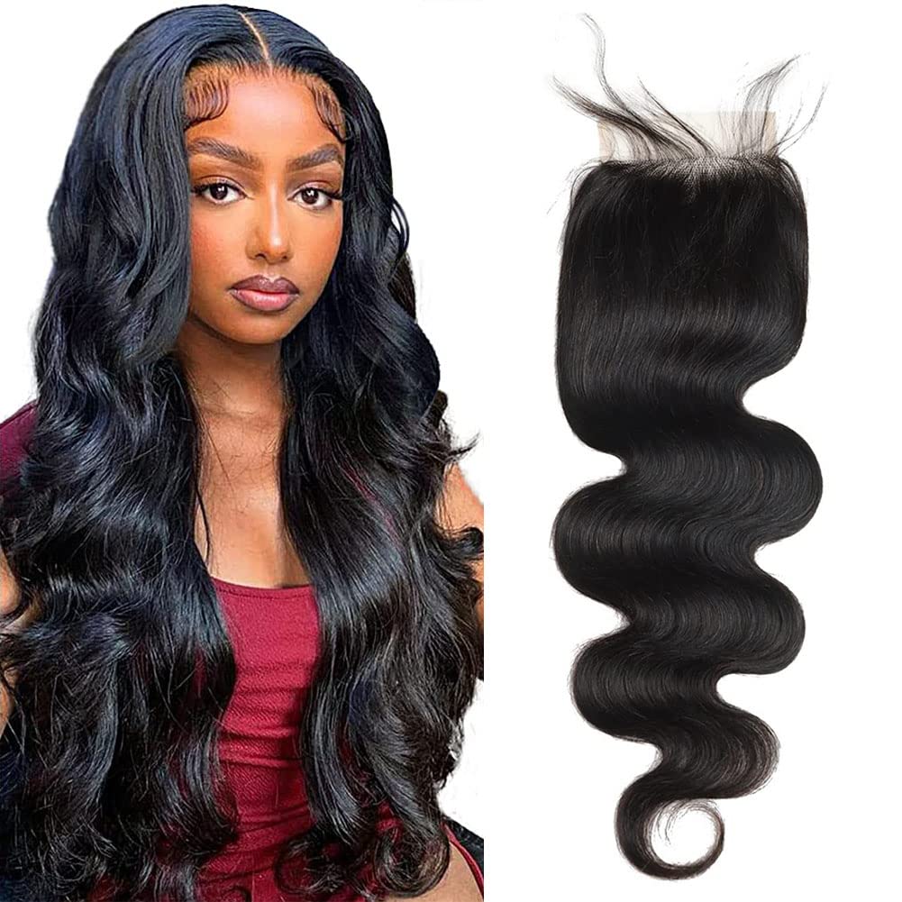 Body Wave HD Lace Closure Human Hair 20 Inch 100% Brazilian Virgin Human Hair Body Wave Transparent 4x4 Lace Closure Pre Plucked with Baby Hair Free Part