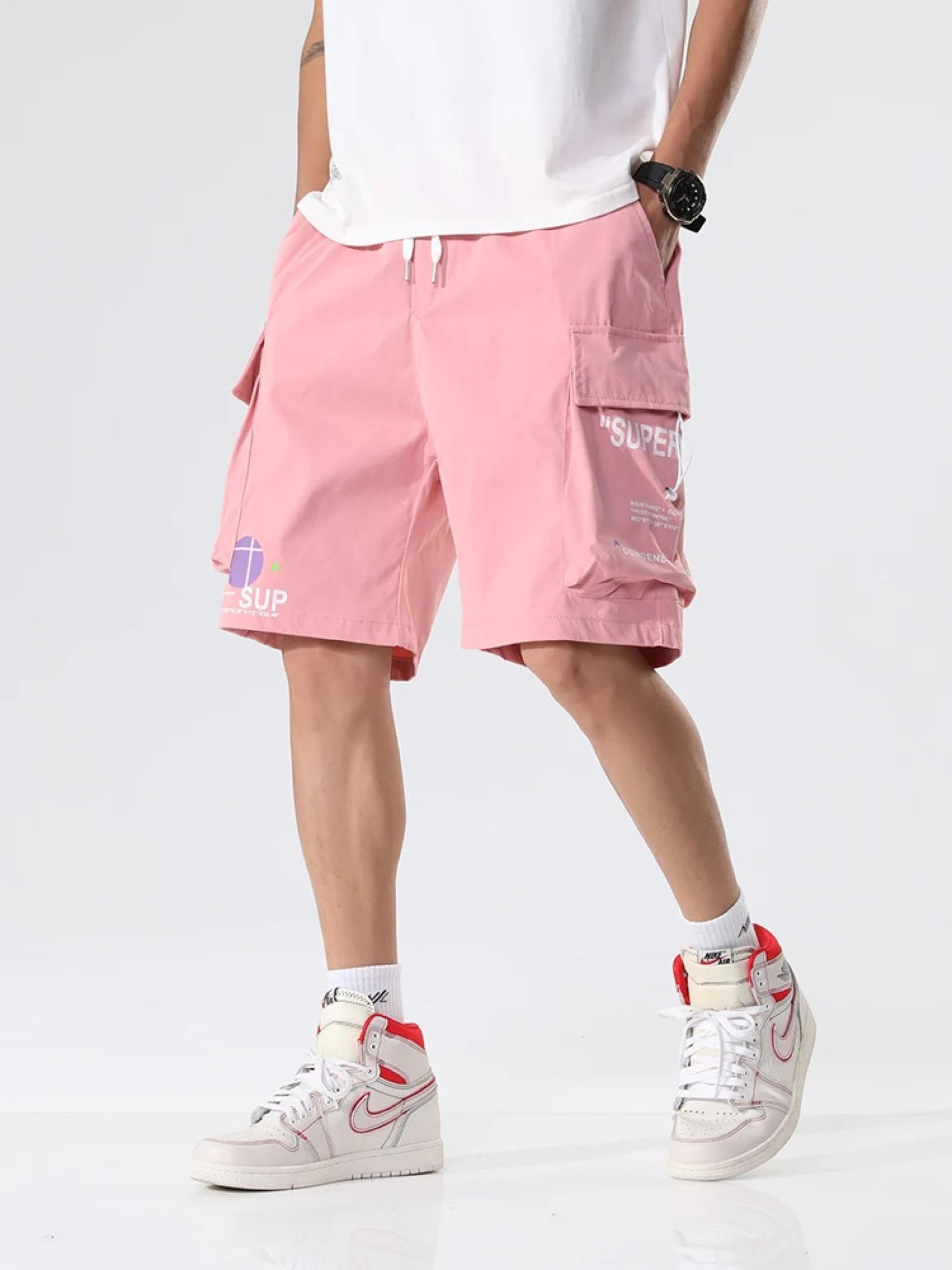 Pantaloncini Uomo Shorts Sportivi Tasche Pantaloncini Cargo da Uomo 5XL Rosa