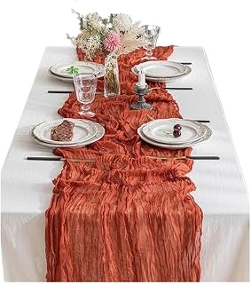 Camino de mesa de gasa semitransparente, color salvia, para comedor, boda, fiesta, Navidad, banquetes, decoración de tartas (rojo óxido, 90 x 300 cm)