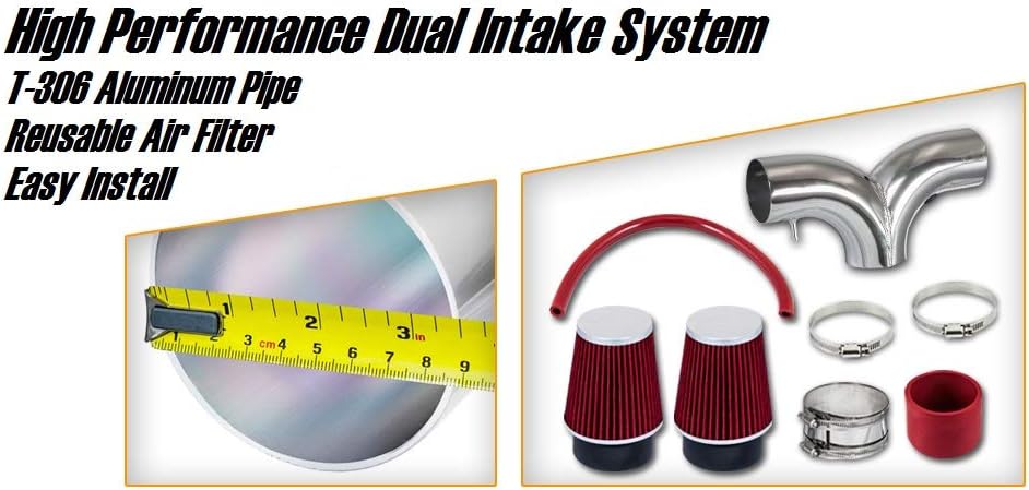 Dual Short Ram Air Intake Kit Compatible with Chevrolet 97 98 99 00 Corvette C5 5.7 V8 & Red Filter Combo