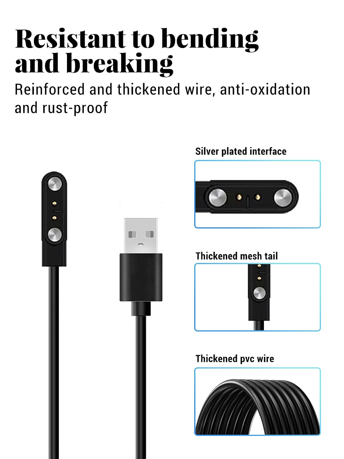 2-Pack for Liufiueq P125 Smart Watches Charging Cable - Upgraded Magnetic Fast Charging Cable, Smart Security Chip, USB Cable for Liufiueq P125 Watch, Black image 4